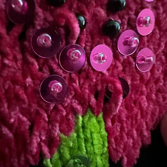 Lisa International Flamingo Beaded Sequin Cardigan Sweater Short Sleeve MEDIUM - Picture 5 of 14